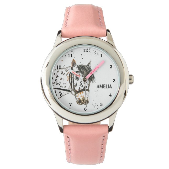 Montre Filles mignonnes Cheval rose Animaux Enfants Poney (devant)