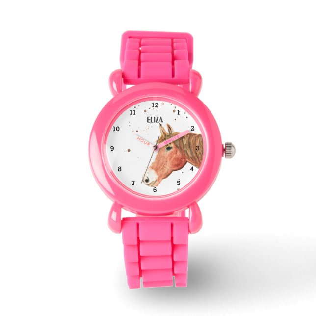 Montre Filles mignonnes Cheval rose Animaux Enfants Poney (Recto)