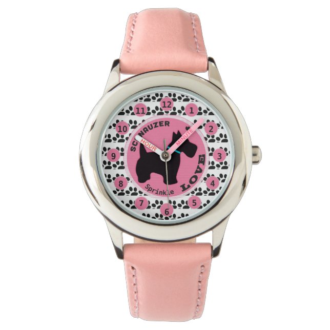 Montre Filles mignonnes Chien Paw Schnauzer Enfants Perso (devant)