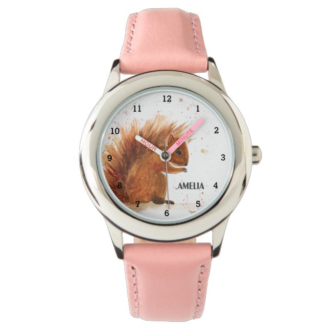 Montre Filles mignonnes Écureuil Animaux Enfants Curieux  (devant)