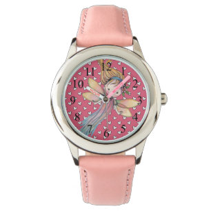 Montre Filles mignonnes Fée rose et Coeurs Regarder