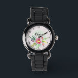 Montre Filles mignonnes fleurs botaniques de printemps et<br><div class="desc">Ce magnifique enfant à fleurs montre design dispose de fleurs et numéros d'aquarelle printanière mignonnes,  et a de l'espace pour vous d'écrire votre nom de fille dans une police élégante. Un pastel parfait,  cadeau botanique pour votre petit.</div>