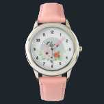 Montre Filles mignonnes fleurs d'aquarelle florale Fleurs<br><div class="desc">Cet élégant et moderne enfant à fleurs montre design avec des fleurs d'aquarelle mignonnes,  et a de l'espace pour vous d'écrire votre nom de filles dans une police manuscrite. Le cadeau rose parfait pour votre petit.</div>