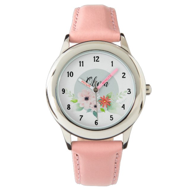 Montre Filles mignonnes fleurs d'aquarelle florale Fleurs (devant)