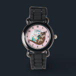 Montre Filles mignonnes Fleurs de loutre de rivière rose<br><div class="desc">Cette magnifique et petite fille montre un magnifique dessin de loutre de rivière dessiné à la main, avec des fleurs et de l'herbe de rivière. Ce joli design dispose également d'un endroit où vous pouvez ajouter le nom de votre fille. Le thème de la loutre parfait, la conception de la...</div>