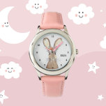 Montre Filles mignonnes Lapin Rose Lapin Lapin Animal Enf<br><div class="desc">Mignon,  filles,  floral,  lapin lapin lapin lapin,  montre d'aquarelle d'animal boisé. Fille,  Parfait pour les enfants. Personnalisez-le avec le nom de votre enfant.</div>