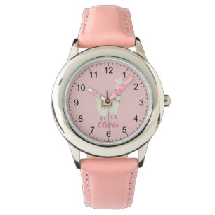 Montre Filles mignonnes Llama rose Nom personnalisé Enfa