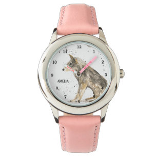 Montre Filles mignonnes Loup Animaux Enfants Faune Forêt