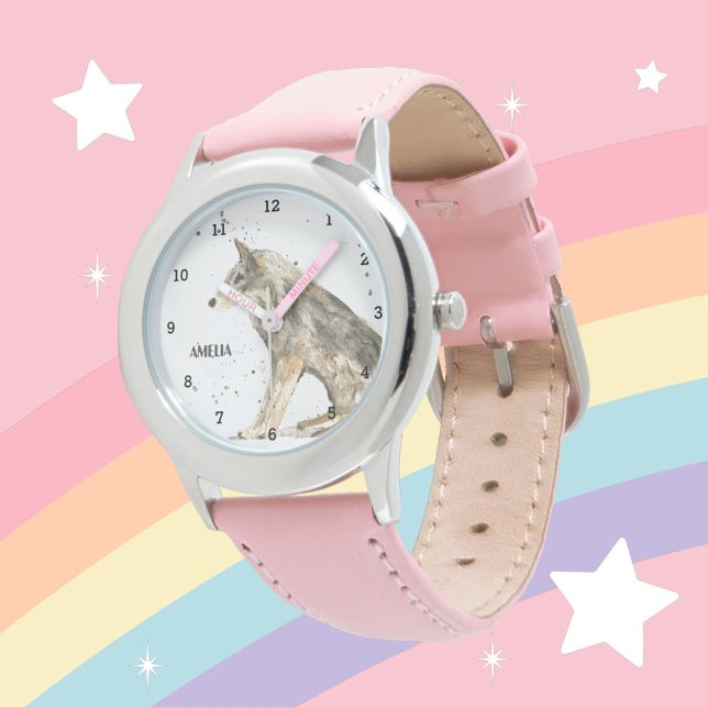 Montre Filles mignonnes Loup Animaux Enfants Faune Forêt (Créateur téléchargé)