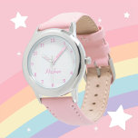 Montre Filles Mignonnes Moderne Rose Élégant Nom Personna<br><div class="desc">Personnalisé,  Enfants,  Nom,  montre pour filles en cuir rose acier mignon. Personnalisez-la avec le nom de votre enfant.</div>
