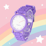 Montre Filles Mignonnes Moderne Violet Élégant Nom Person<br><div class="desc">Personnalisé,  Enfants,  Nom,  montre mignonne violette en acier pour filles. Personnalisez-la avec le nom de votre enfant.</div>
