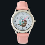 Montre Filles mignonnes Otter Fleurs de dessin et nom Enf<br><div class="desc">Cette magnifique et petite fille montre un magnifique dessin animé de loutre avec des fleurs et des mauvaises herbes, et des chiffres faciles à lire. Ce joli design dispose également d'un endroit où vous pouvez ajouter le nom de votre fille. Le design floral et à thème parfait pour votre petit...</div>
