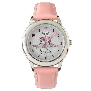 Montre Filles mignonnes Panda florale Ours et nom Enfants