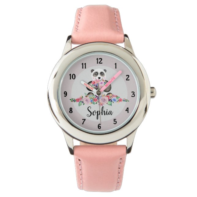 Montre Filles mignonnes Panda florale Ours et nom Enfants (devant)