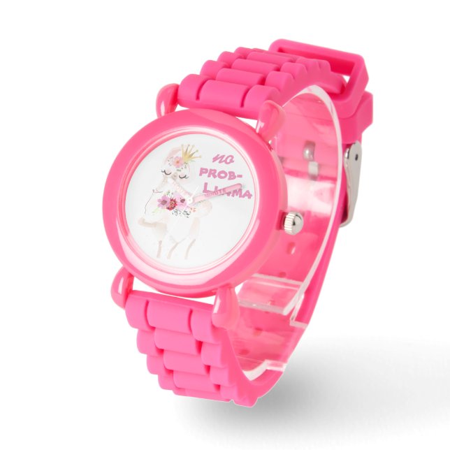 Montre Filles mignonnes Pas de Prob-Llama rose (Angle)