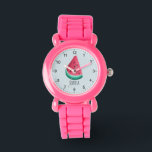 Montre Filles mignonnes Pastèque Tropicale Fruits Enfants<br><div class="desc">Cette petite fille mignonne et moderne montre une illustration de pastèque tropicale et peut être personnalisée avec votre nom de fille. Avec des chiffres clairs et faciles à lire, cette "première" montre est idéale pour un enfant ou un tout-petit qui commence à apprendre l'heure. Le fruit parfait pour votre petit!...</div>
