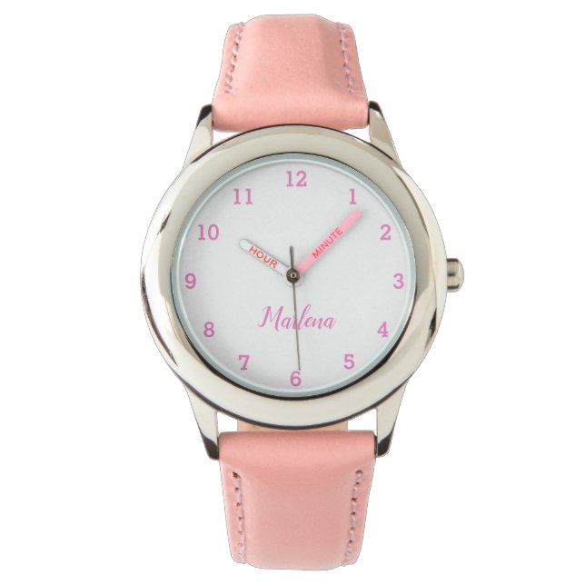 Montre Filles mignonnes rose moderne stylé Nom personnali (devant)
