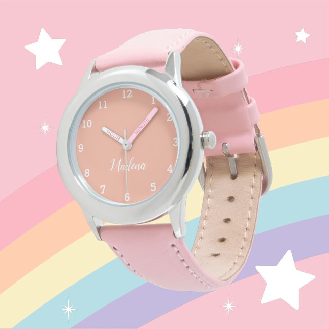 Montre Filles mignonnes rose moderne stylé Nom personnali (Créateur téléchargé)