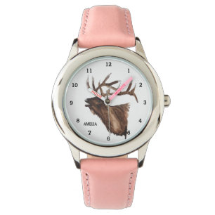 Montre Filles mignonnes Stag Cerf Animaux Antlers Bois