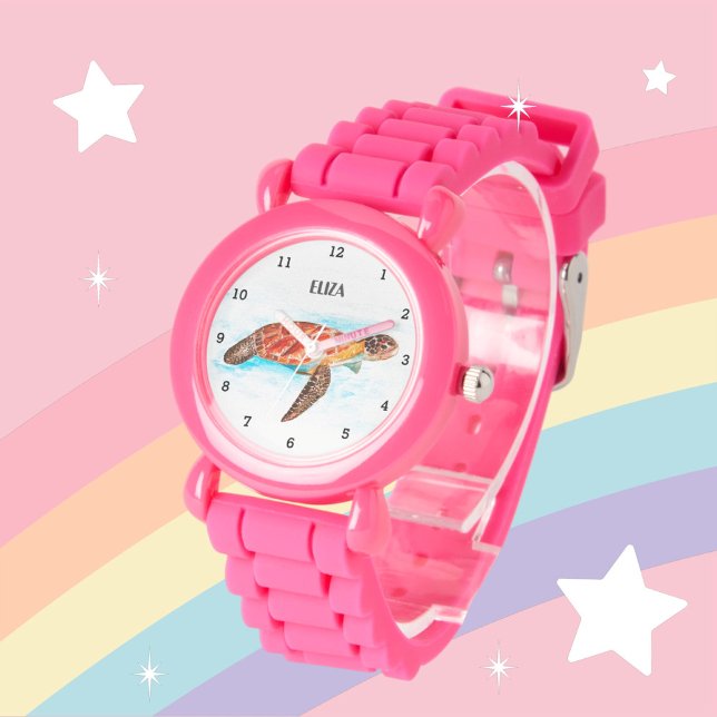 Montre Filles mignonnes Tortue rose Animaux Enfants (Créateur téléchargé)