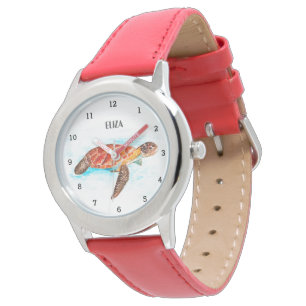 Montre Filles mignonnes Tortue rose Animaux Enfants