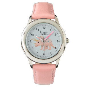 Montre Filles mignonnes Tricératops rose moderne Dinosaur