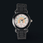Montre Filles mignonnes & Whimsical Boho Rainbow Kids<br><div class="desc">Cette montre mignonne et fantaisiste pour enfants présente une belle illustration de l'arc-en-ciel boho,  des chiffres clairs et un endroit pour ajouter le nom de votre fille dans une police minimaliste. Le cadeau parfait pour tout amateur d'arc-en-ciel !</div>