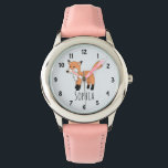 Montre Filles mignonnes Woodland Fox Dessin et nom Enfant<br><div class="desc">Cette magnifique montre pour enfants neutre présente un dessin adorable de renard de bois dessiné à la main. Ce joli design hipster dispose également d'un endroit où vous pouvez ajouter le nom de votre fille. Avec des chiffres clairs et faciles à lire, cette "première" montre est idéale pour ceux qui...</div>