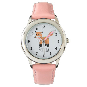 Montre Filles mignonnes Woodland Fox Dessin et nom Enfant
