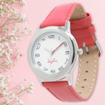 Montre Filles Moderne Chic Cool tendance Rouge Nom person<br><div class="desc">Personnalisée, personnalisée, les filles amusantes cool élégant moderne chic bracelet en cuir rouge, coque en acier inoxydable, montre à poignet. Entrez simplement le nom. Allez-y créez une merveilleuse montre personnalisée pour la princesse du lil dans votre vie - fille, soeur, nièce, petite-fille, fillette, belle-fille. Fait un grand cadeau personnalisé pour...</div>