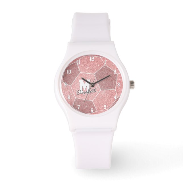 Montre filles monogrammed sports cadeaux soccer rose (Recto)