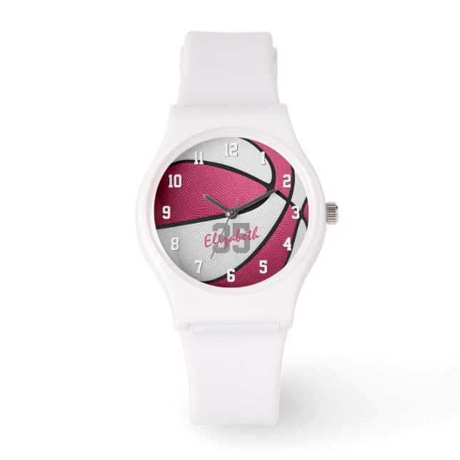 Montre filles nom jersey numéro rose blanc basketball (Recto)