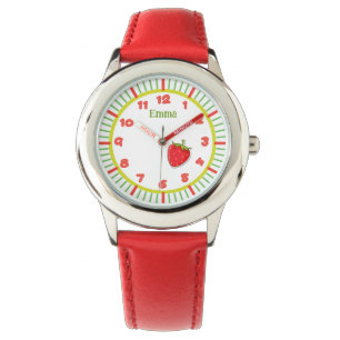 Montre Filles Nom personnalisé mignonne fraise rouge