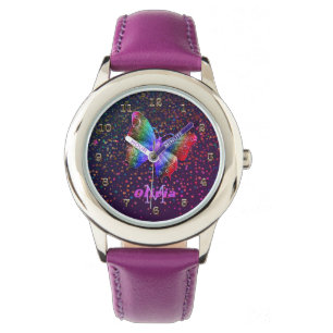 Montre Filles Papillon violet Parties scintillant Nom per