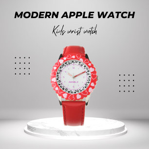 Montre Filles personnalisées Enfants Nom Chien Paw Coeurs