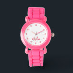 Montre Filles personnalisées Nom Pink Parties scintillant<br><div class="desc">Le nom de Custom Girls est Pink Glitter Strap Kids Watch Custom, personalized, kids girls girly cool girly pink glitter strap, stainless steel case, wist watch. Simply type in the name. Go ahead create a wonderful, custom watch for the lil princess in your life - daughter, sister, niece, granddaughter, goddaughter,...</div>