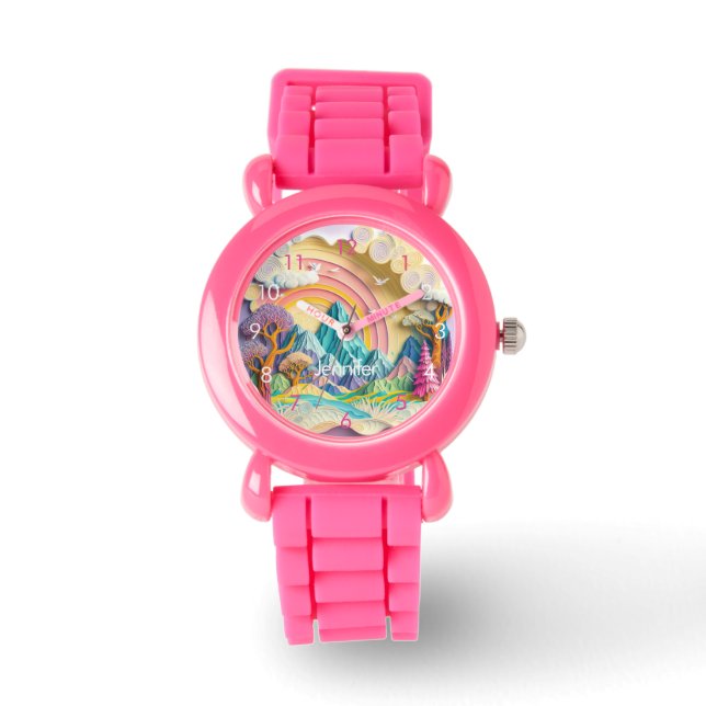 Montre Filles personnalisées Rainbow Nature Name (Recto)