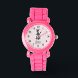Montre Filles Rose Cute Grey Tabby Chat & Nom Enfants<br><div class="desc">Cette jolie montre pour enfants branchée présente un joli dessin animé de chat avec tabby gris rayé et un arrière - plan rose, avec de l'espace pour personnaliser le design avec le nom de vos filles. Avec des chiffres clairs et faciles à lire, cette "première" montre est idéale pour les...</div>