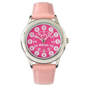 Montre Filles rose et blanc court nom bracelet