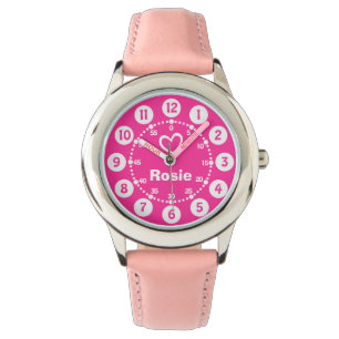 Montre Filles rose et blanc court nom bracelet