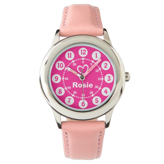 Montre Filles rose et blanc court nom bracelet (devant)