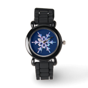 Montre Flacon de neige Iridescente sur bleu foncé