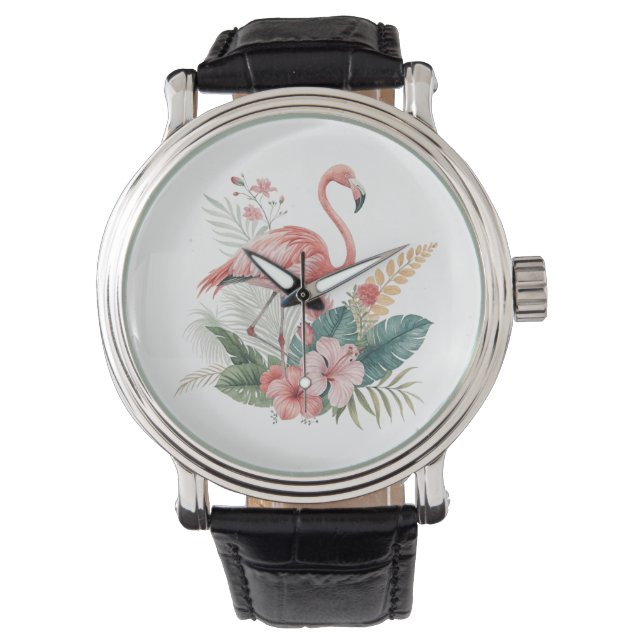 Montre Flamant Avec Fleurs (devant)