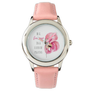 Montre Flamant rose Aquarelle Exotique Rose Moderne Avec