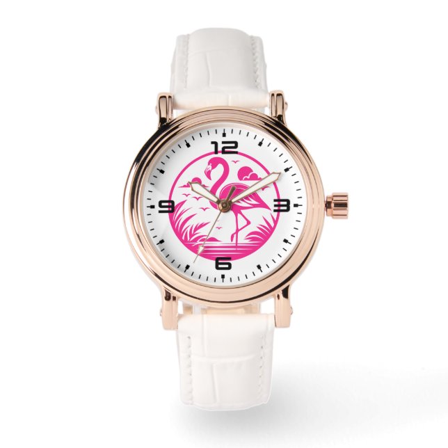Montre Flamant Rose Dessin de Cercle d'Été-68730 (Recto)