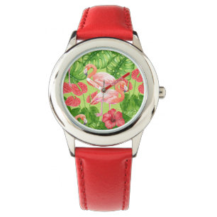 Montre Flamant rose et plantes tropicaux