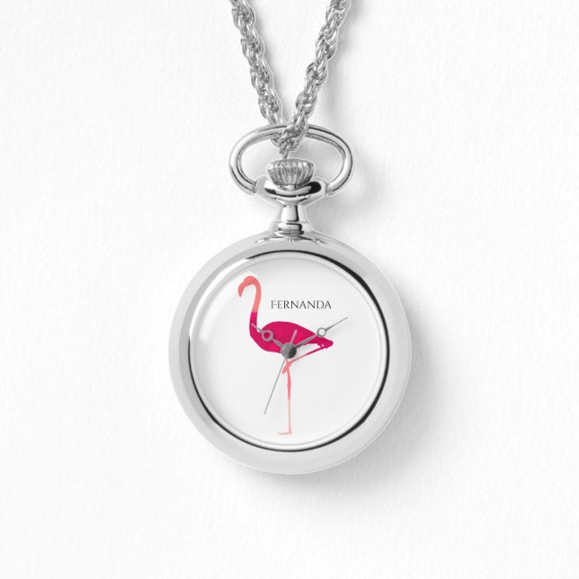 Montre Flamant rose graphique rose moderne personnalisé M (Recto)