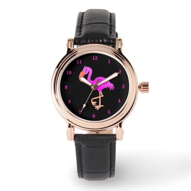 Montre Flamant Rose Mignon - Heureux - (Recto)