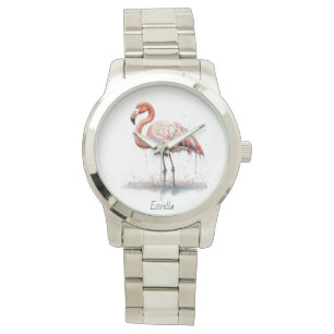 Montre Flamant rose rose coloré, personnalisable