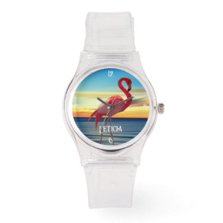 Montre Flamant rose rose et coucher de soleil